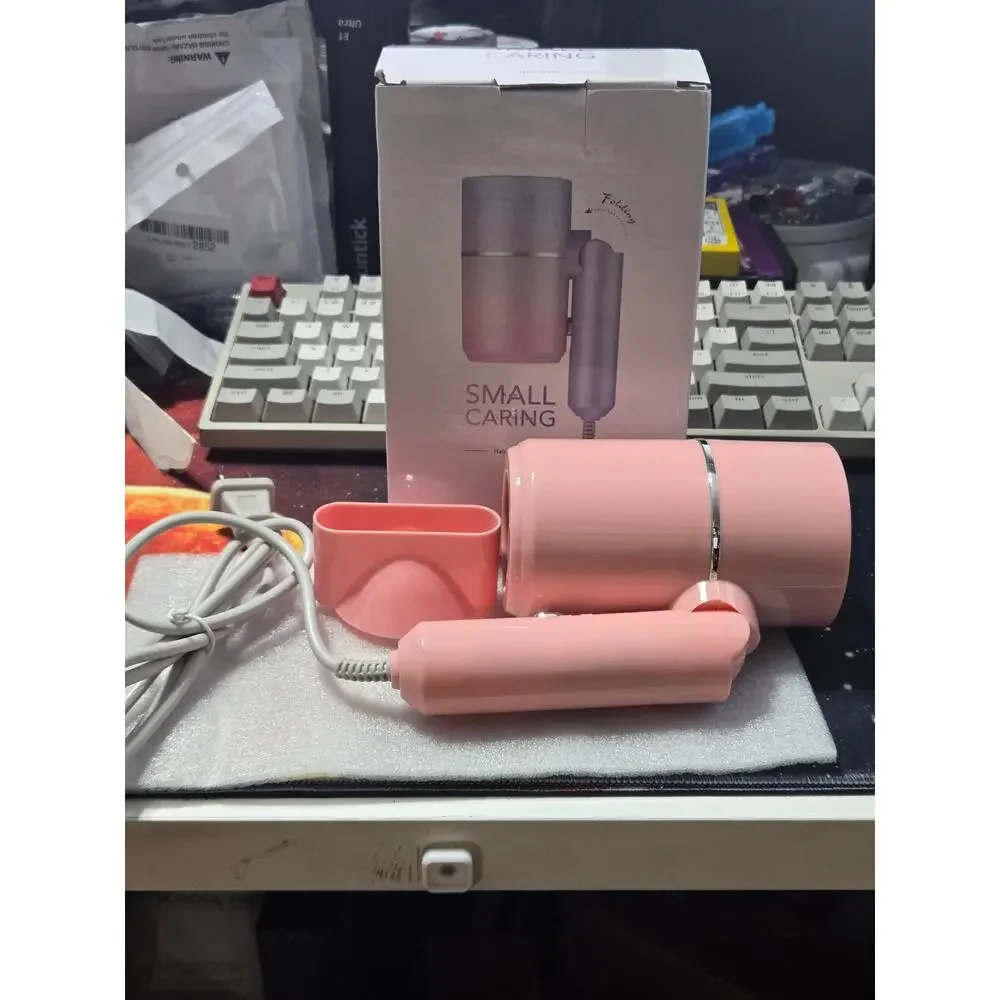 Compact Folding Travel Hair Dryer Pink Hot & Cold With Concentrator New Open Box